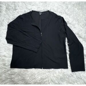 Eileen Fisher Jacket Sz XL Black Jersey Zip Up Stretchy Light Chic Minimalist
